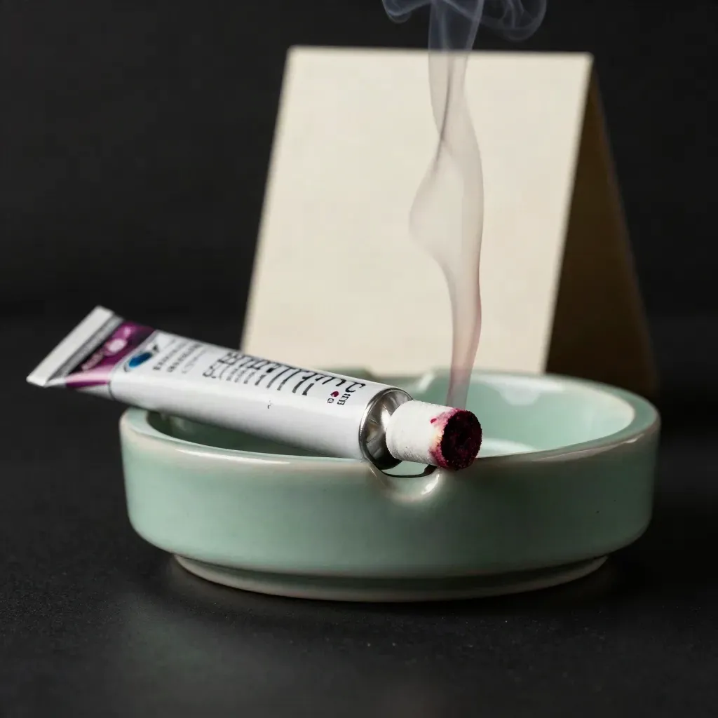 Two berry pre-roll tubes with a jade ceramic ash tray and smoke in a dark studio